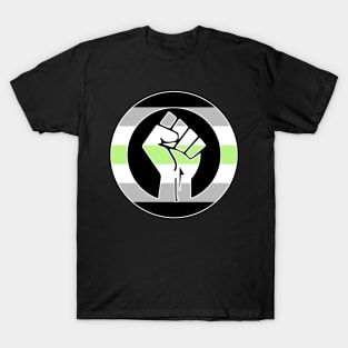 Black Lives Matter Fist Circled LGBTQ Flag Agender T-Shirt